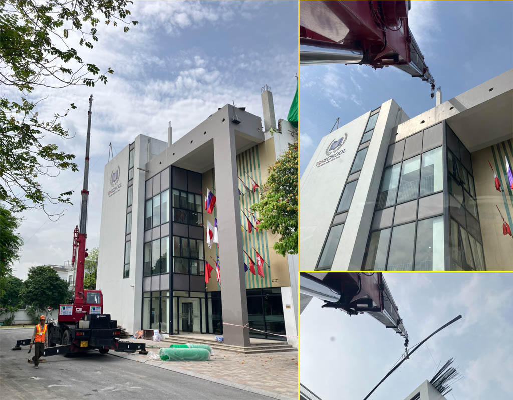 Chúng tôi cho thuê xe cẩu tại Hà Nội phục vụ xây dựng tại Vinscholl Long Biên